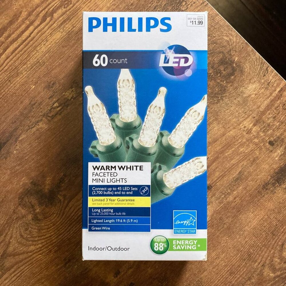 Philips 60-Count Warm White Mini Faceted LED String Lights Holiday Christmas